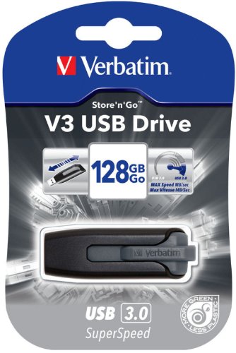 Verbatim V3 Usb Drive 128gb - 128 Gb - Black - Retractable (49189)