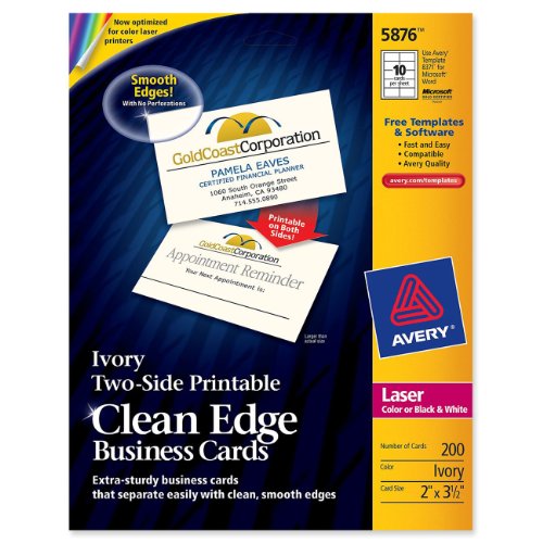 Avery Dennison 5876 Clean Edge Business Cards 200 Ivory 3.5"x2"