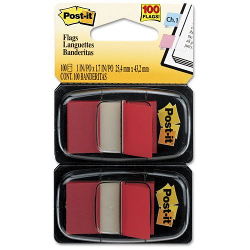 Post-it Standard Marking Flag - Removable, Self-adhesive - 1" X 1.75" - Red -
