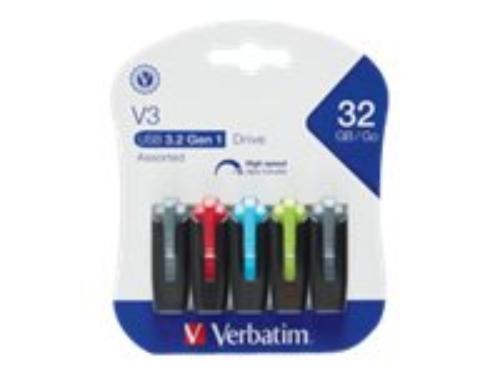 32GB Store n Go® V3 USB 3.2 Gen 1 Flash Drive - 5pk - Assorted (70900)