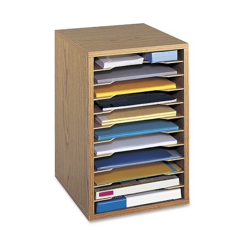 Safco 9419MO Vertical Desktop Organizer 11 Compartments Medium Oak