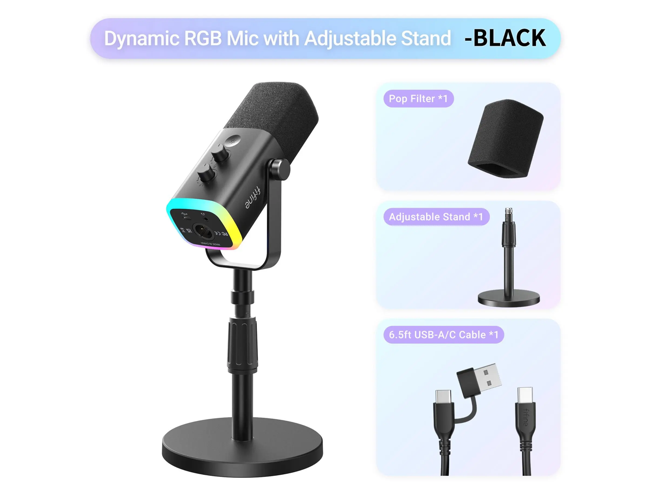 FIFINE AM8S RGB Dynamic Gaming Microphone with Adjustable Metal Stand