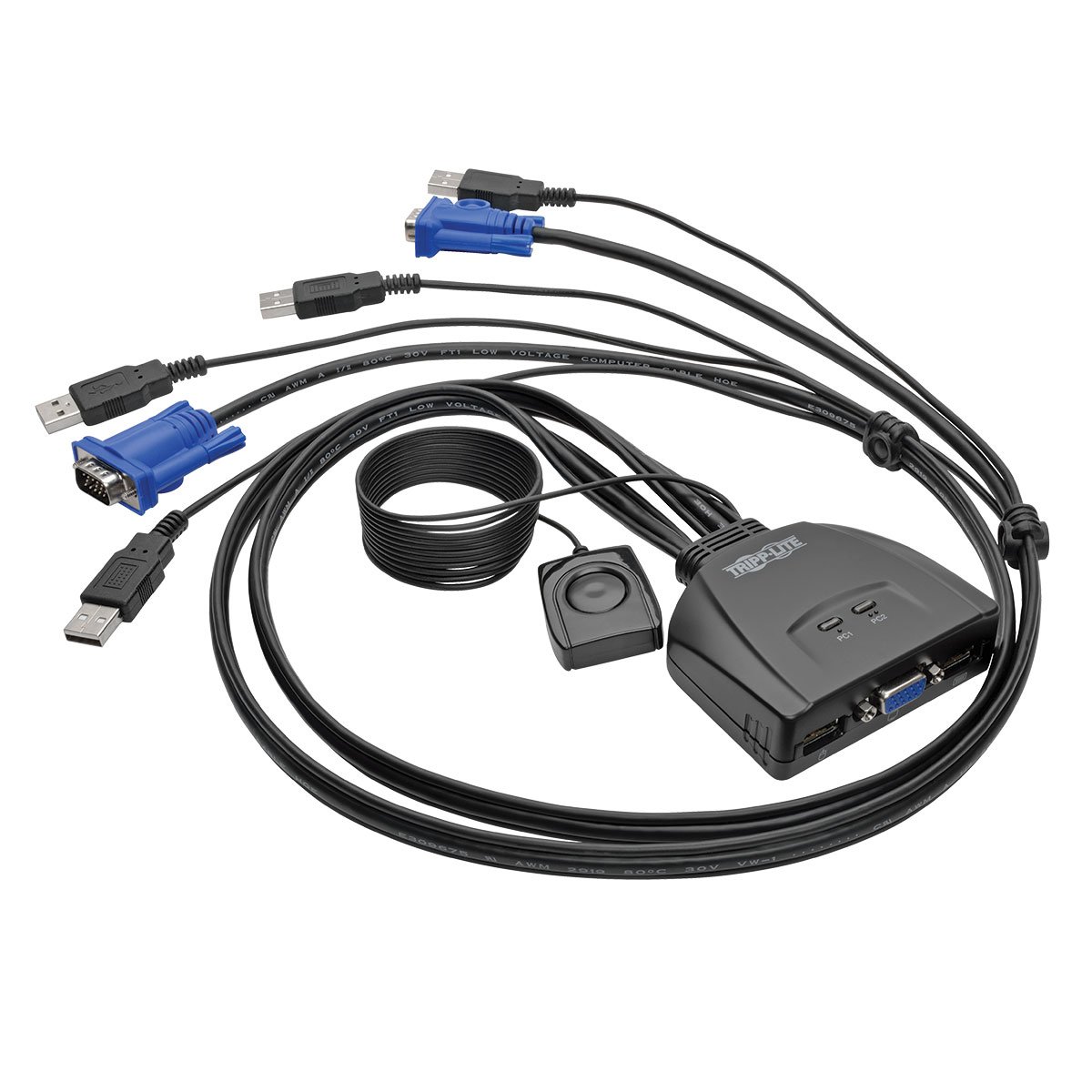 Tripp Lite 2-Port USB/VGA Cable KVM Switch with Cables and USB Peripheral