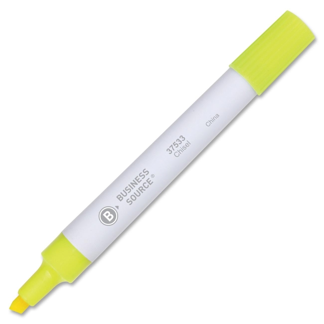Business Source Highlighter - Chisel Marker Point Style - Fluorescent Yellow Ink