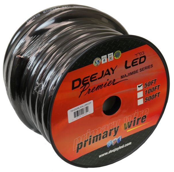 Deejay LED TBH050BLKALUMCOP 0 Gauge 50ft Blk Aluminum Copp
