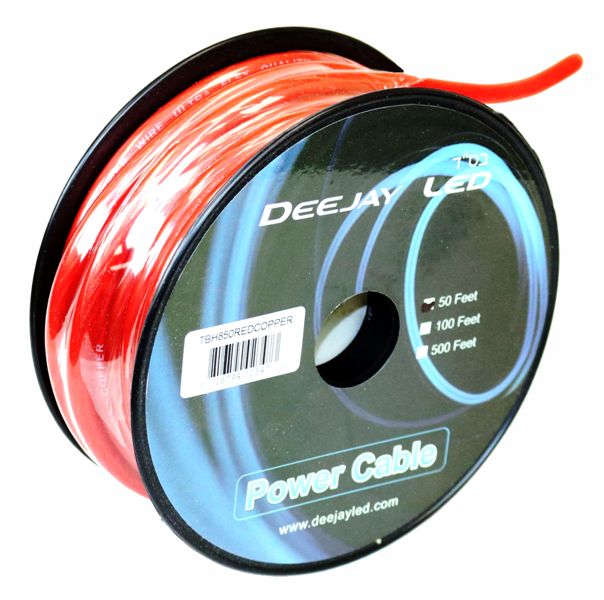 Deejay LED TBH850REDCOPPER 8 Gauge 50ft Red Pure Copper