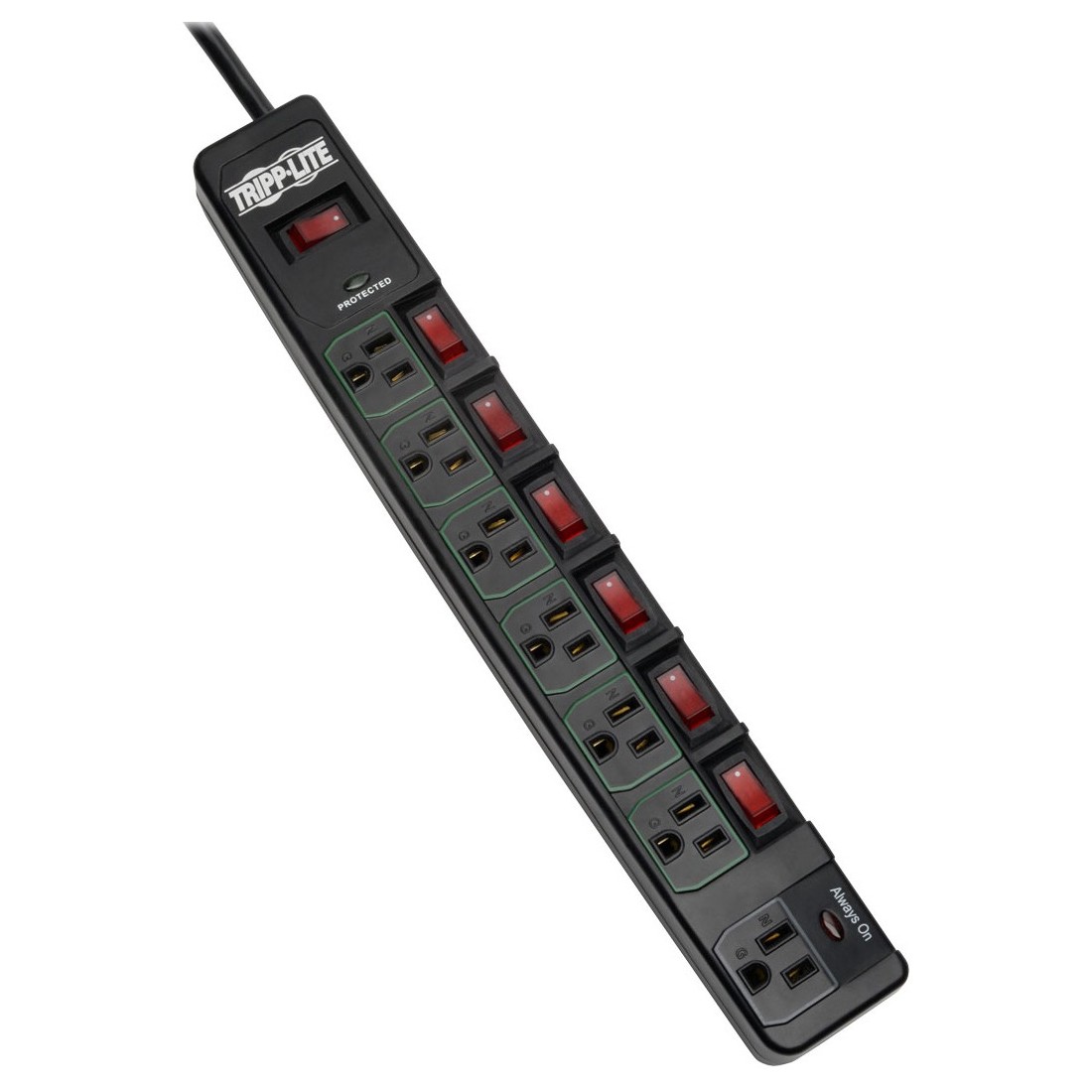 Сетевой шнур Tripp Lite Eco с защитой от перенапряжения, зеленый, 7-розеточный, 6-футовый, черный