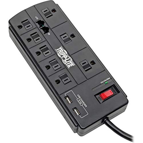 Сетевой фильтр Tripp Lite с 8 розетками и 2 USB-портами для зарядки, 8-футовый шнур для телефона / модема