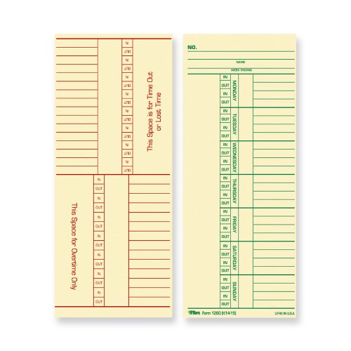 Cardinal Brands TOP12603 Time Card 8.25" x 3.37" Manila 100/Pack